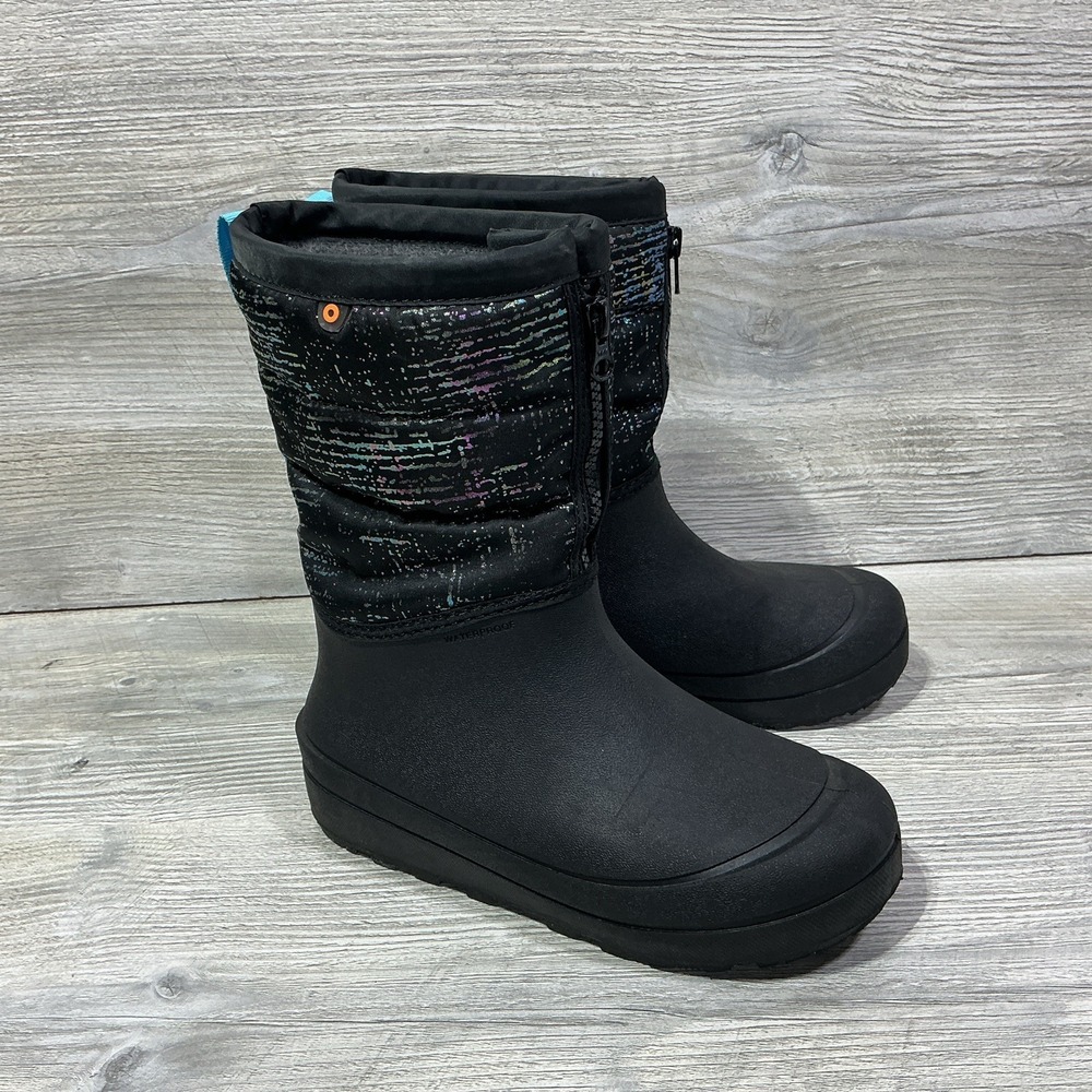 Bogs Snow Shell Zip MT Boots Kids Size 4 Black Multi Waterproof Winter Mid Calf